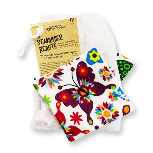 Les semainiers beauté MOTIF PAPILLON (7 lingettes démaquillantes + 1 filet de lavage)