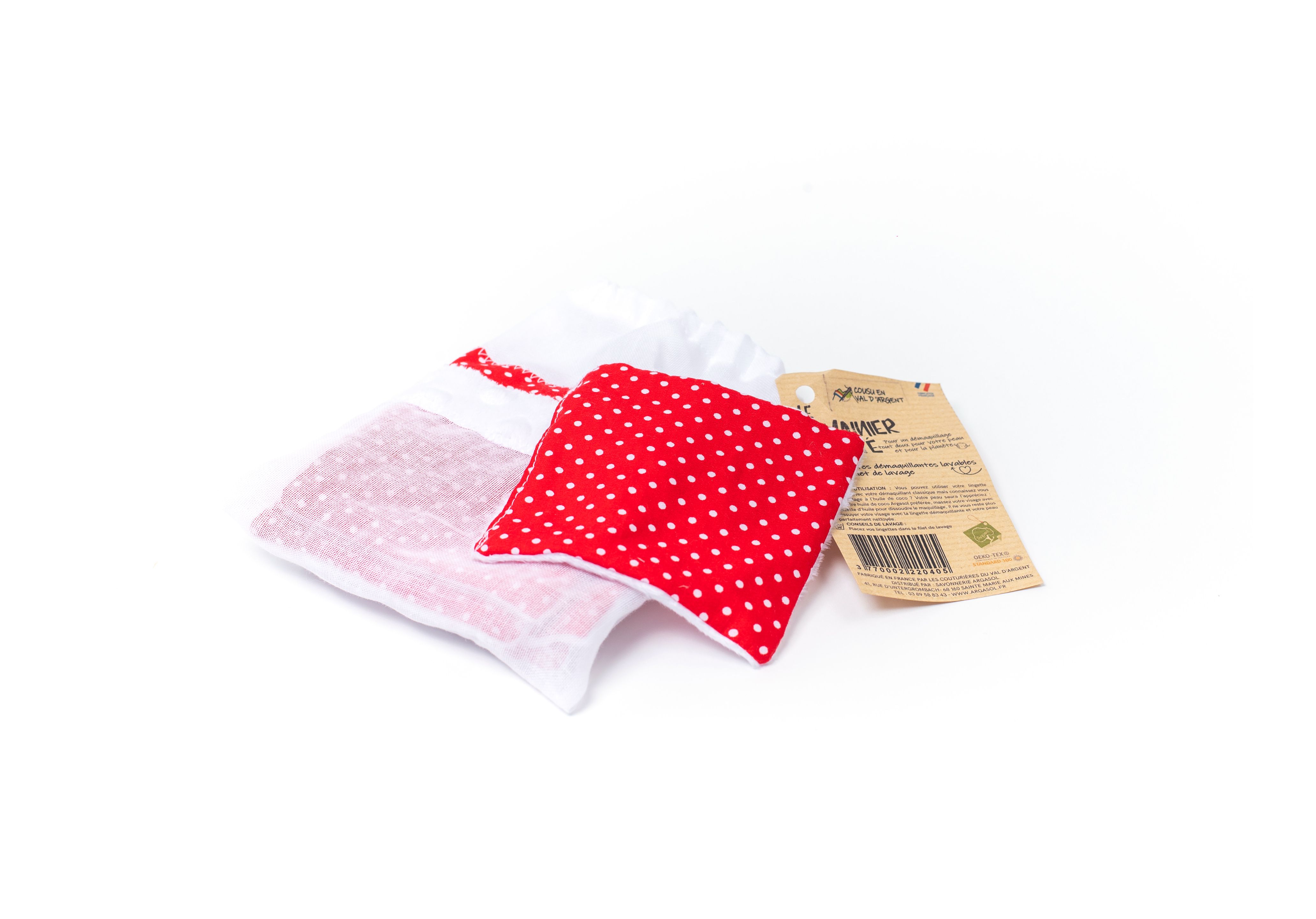 Les semainiers beauté MOTIF POINT ROUGE (7 lingettes démaquillantes + 1 filet de lavage)