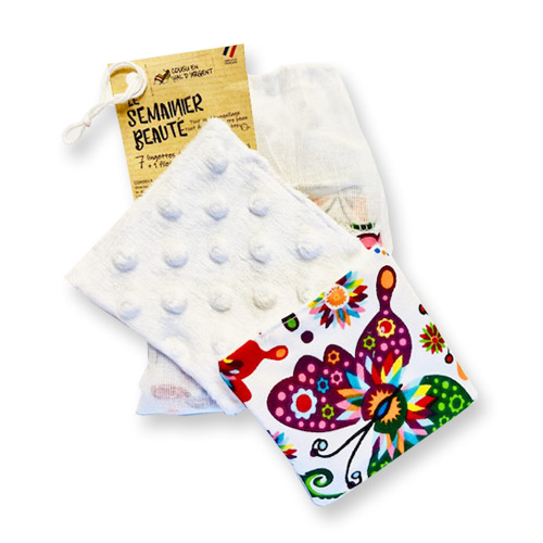 Les semainiers beauté MOTIF PAPILLON (7 lingettes démaquillantes + 1 filet de lavage)