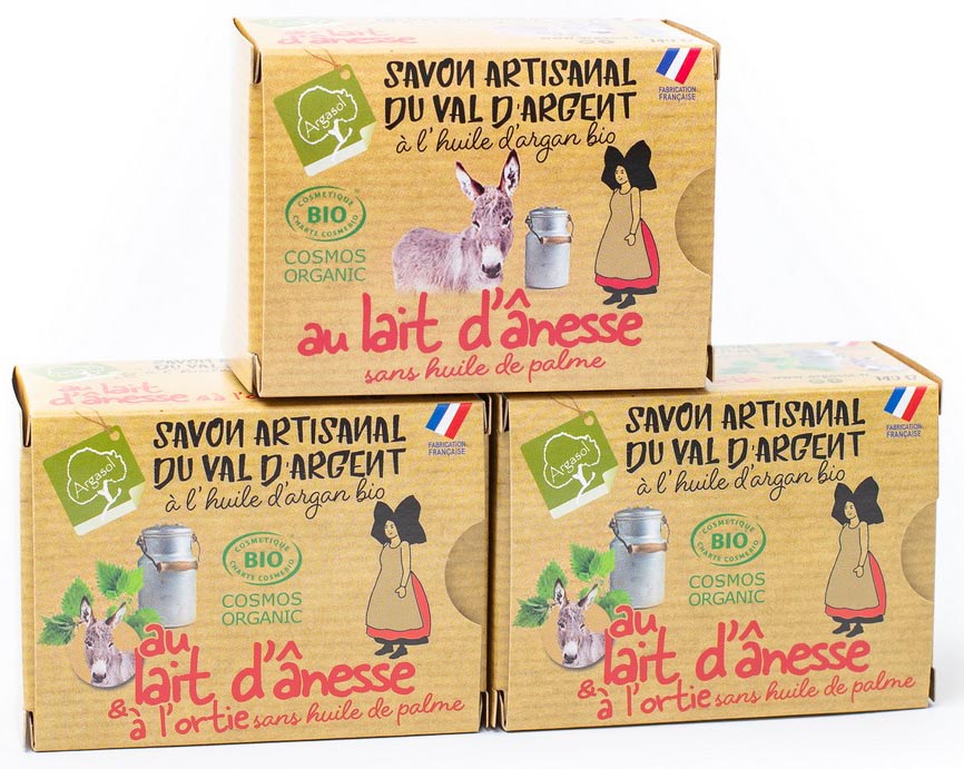 Lot de 1 Savon au Lait d'Ânesse et 2 savons au Lait d'Ânesse et à l'Ortie